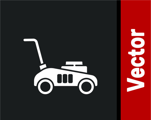 白色割草机图标孤立在黑色背景图片下载