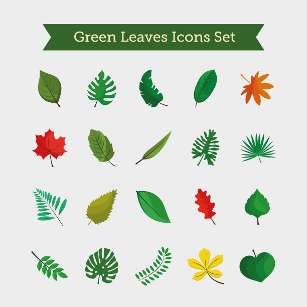 束二十叶植物和字母在缎带扁平风格图标图片下载