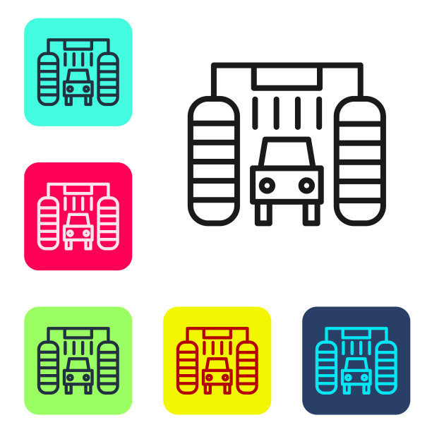 黑线洗车图标孤立在白色上图片下载