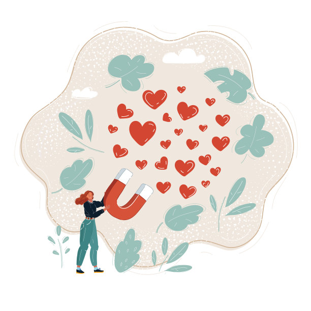 矢量插图的女人关系概念，马蹄铁磁铁与红色和心图片下载