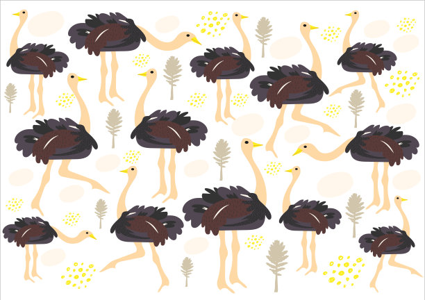 可爱的鸵鸟图案卡通风格。非洲外来动物平面矢量插图。装饰鸵鸟和蛋图片下载