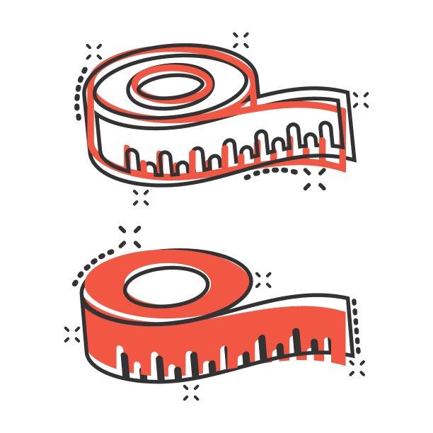 用漫画风格测量磁带图标。标尺卡通符号矢量插图在白色孤立的背景。米飞溅效应经营理念。图片下载