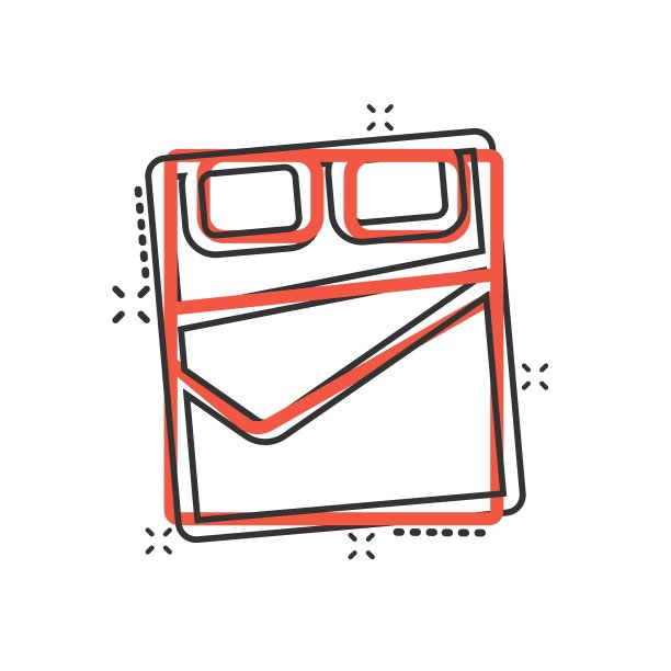 漫画风格的床上偶像。卧室卡通标志矢量插图上白色孤立的背景。床架飞溅效果经营理念。图片下载