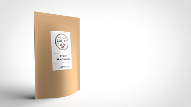 咖啡豆牛皮纸包左3d渲染图片下载