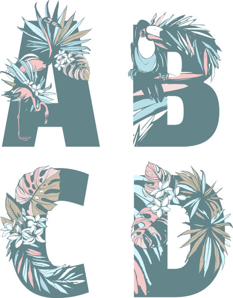 装饰集热带图案字母字母表图片下载