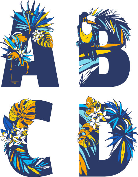 装饰集热带图案字母字母表图片下载