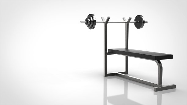 杠铃和长凳右白色3d渲染图片下载