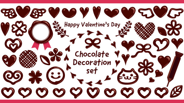 一套巧克力装饰插图材料，看起来像是用巧克力笔画的。图片下载