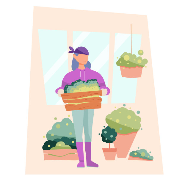 戴着紫色大手帕的年轻女子在园艺图片下载