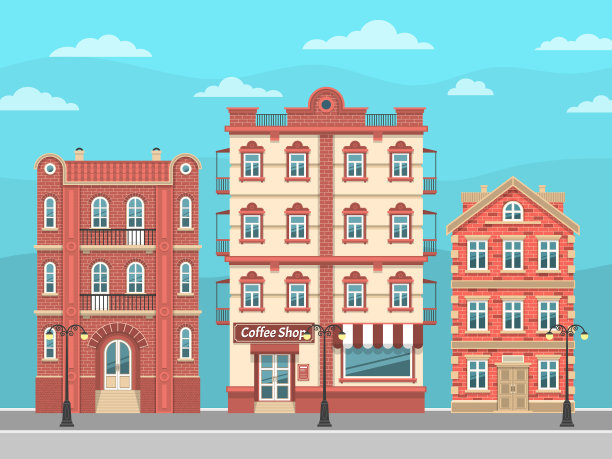 城市街道上有古老的房子图片下载