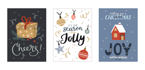 圣诞和新年贺卡，可爱的节日元素。矢量手绘插图。图片下载