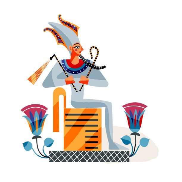 古埃及法老坐着。埃及艺术史上的符号和神矢量插图。王座上的法老雕像用权杖统治着文明。神话元素和模式图片下载