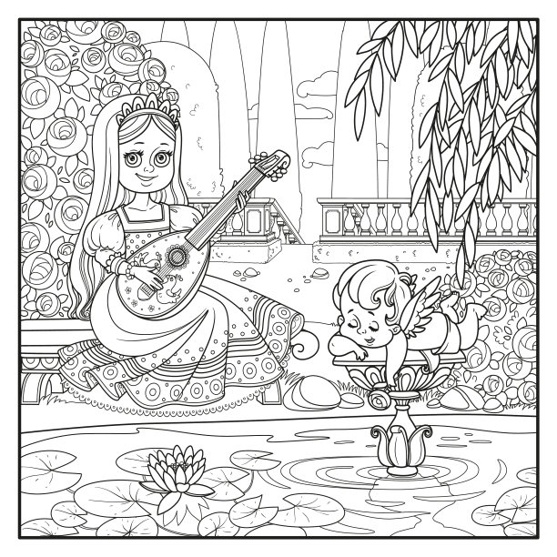 美丽的公主在宫殿里弹琵琶图片下载