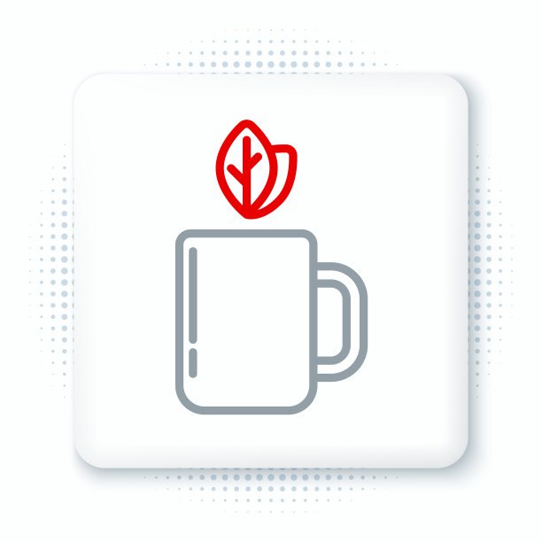 线杯茶和叶子图标孤立在白色图片下载