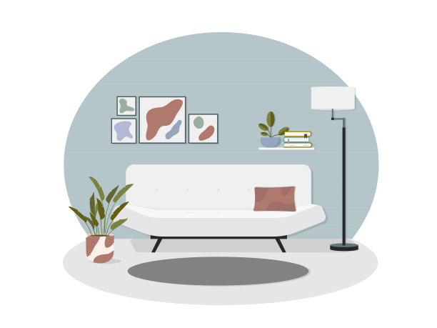 客厅内部孤立的白色背景图片下载