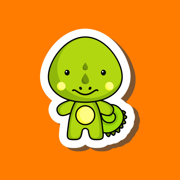 可爱的卡通贴纸小鬣蜥。吉祥物动物角色设计，用于儿童卡片，婴儿送礼会，海报，生日邀请，服装。彩色儿童矢量插图卡通风格。图片下载