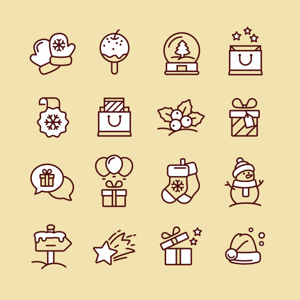 一套圣诞图标的设计和装饰图片下载