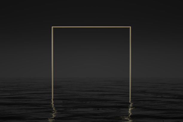 金色的方形框架在海上，最小的几何背景图片下载