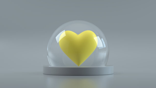 3D心形，情人节概念，潘通2021灰黄色图片下载