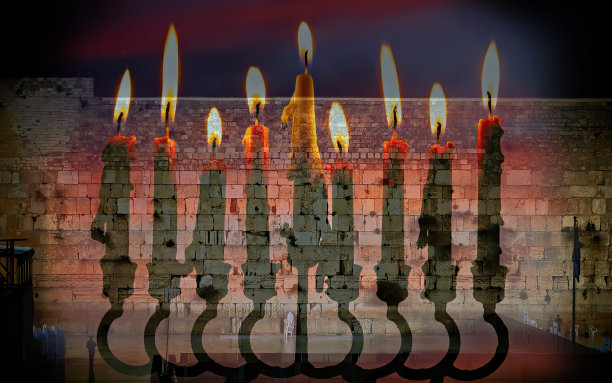 耶路撒冷西墙与闪耀的烛台图片下载