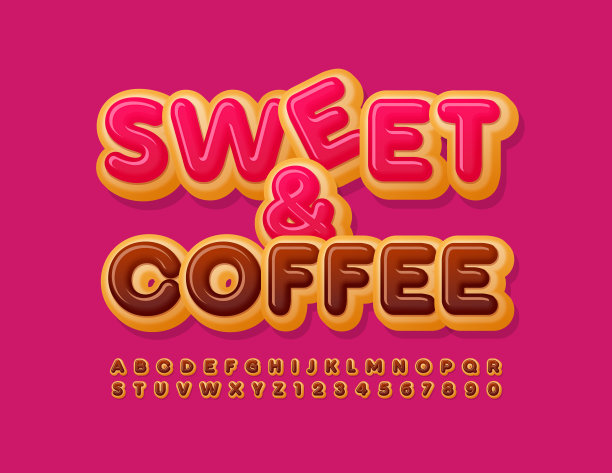 矢量美味的象征甜和咖啡。巧克力釉字母和数字集图片下载