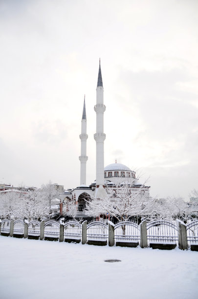 清真寺在雪下图片下载