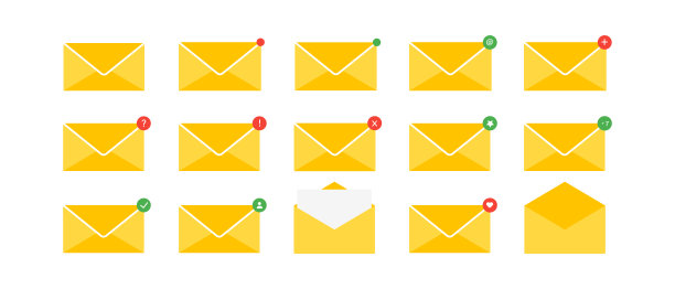 电子邮件字母图标设置。现代的矢量插图。包含收件箱、接收、发送等图标。图片下载