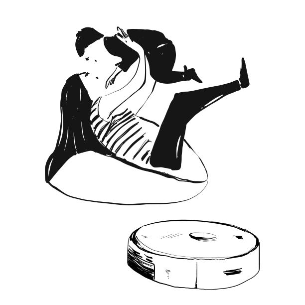 妈妈和宝宝一起玩。机器人吸尘器示意图图片下载