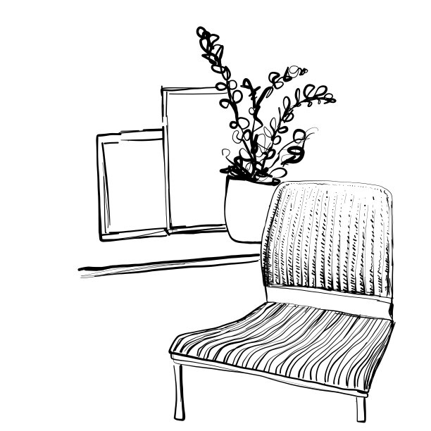 阅读和椅子素描的地方。家庭内部。家具图片下载