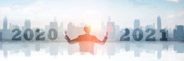 企业2021年成功理念，双重曝光成功商人大展拳脚，自信男人实现新年目标图片下载