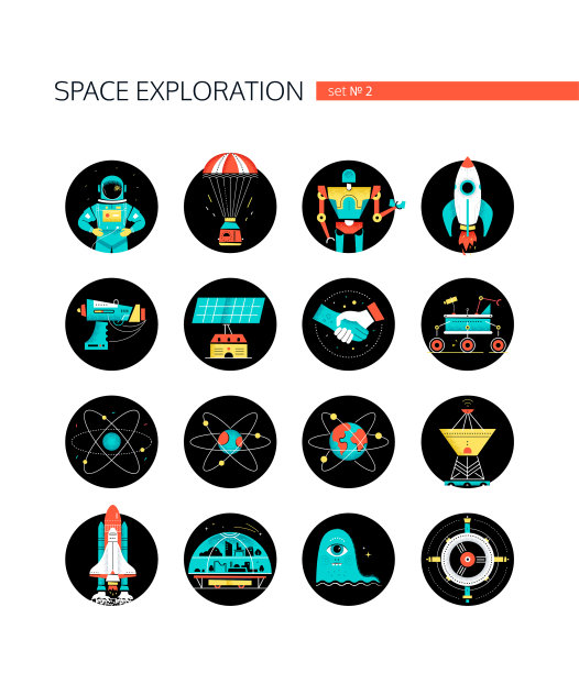 太空探索-多彩的平面设计风格图片下载