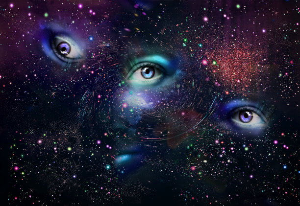宇宙背景下的女性眼睛图片下载