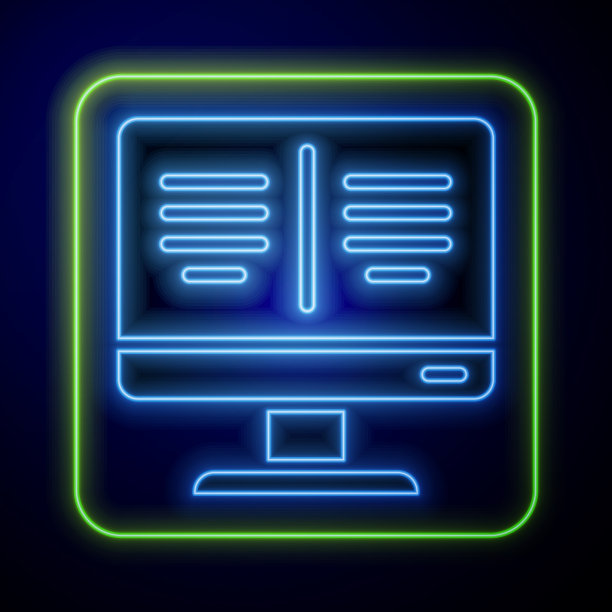 发光的霓虹灯在线书在显示器图标孤立图片下载