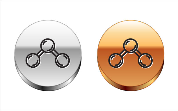 黑线分子图标孤立在白色上图片下载