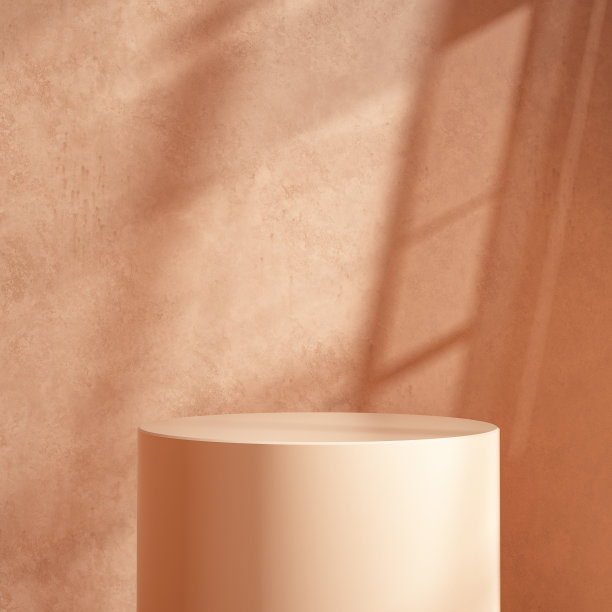 产品设置裙房米色抽象极简几何，室内最小几何形状，对象放置，窗户阴影背景墙房间，3d渲染，图片下载