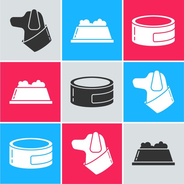 设置狗宠物食品碗和罐头食品图标图片下载