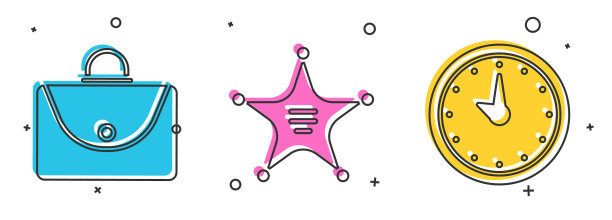 设置公文箱的六角图治安官和时钟图标图片下载