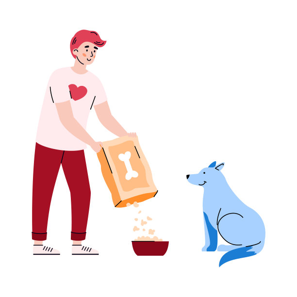 一名青年志愿者用干粮喂养饥饿的流浪狗图片下载