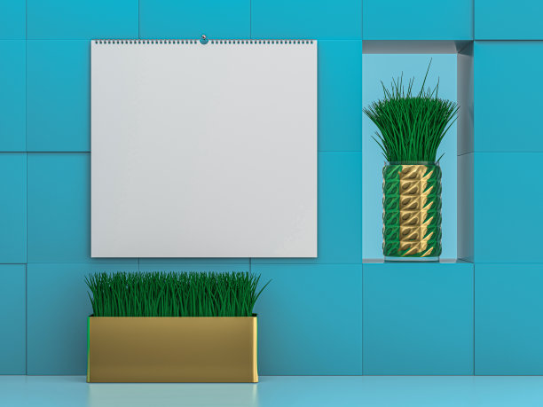 库存纸封面挂历。模型上的蓝色背景。3 d演示。图片下载