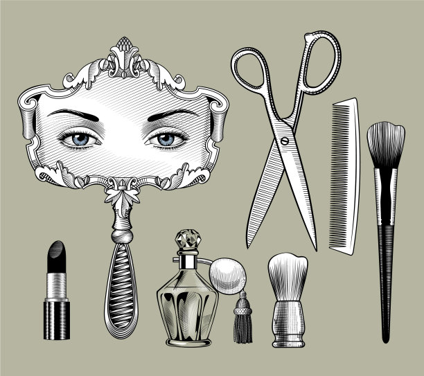 设置复古化妆工具图片下载