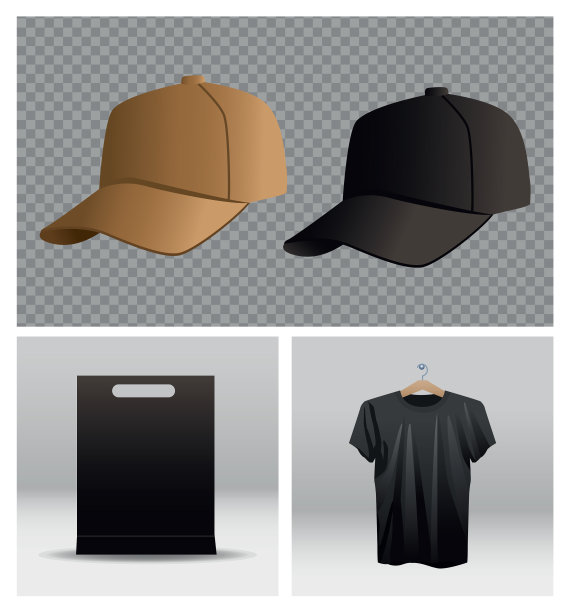 运动帽和衬衫与品牌购物袋图片下载