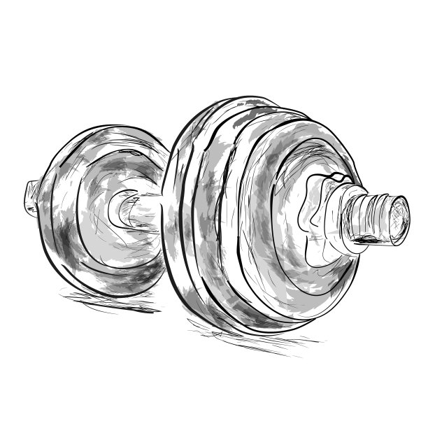 简单的素描哑铃与水彩效果图片下载
