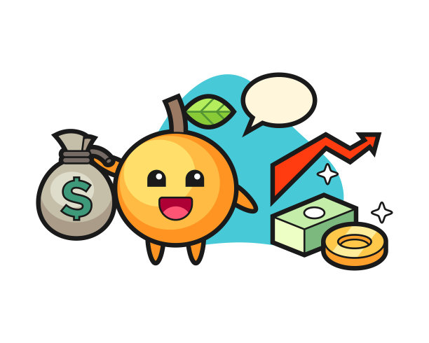 橘子水果卡通拿着钱袋图片下载