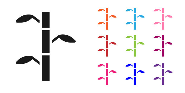 黑色竹茎与叶图标孤立图片下载