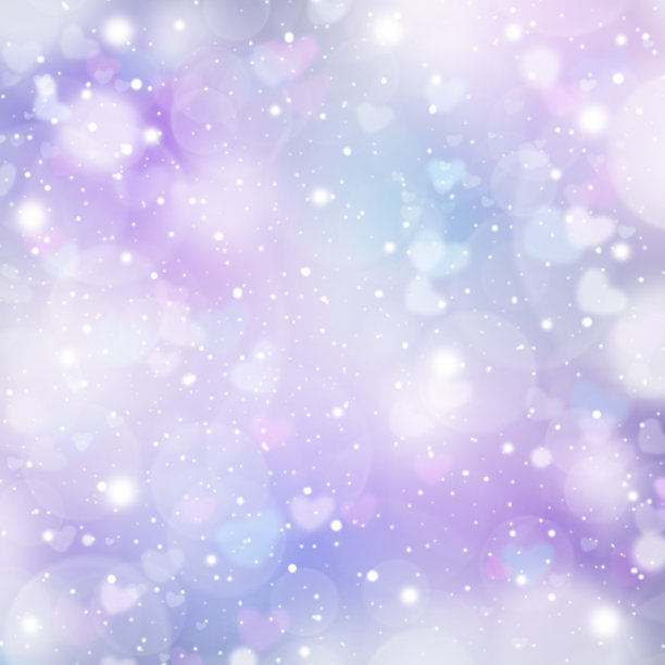 柔软模糊的白色，紫色和蓝色背景与心和圆圈。情人节的散景背景图片下载