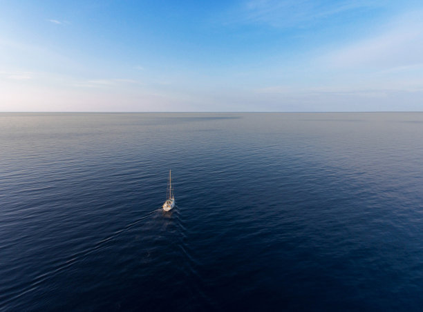 大海上孤独的游艇。鸟瞰图图片下载
