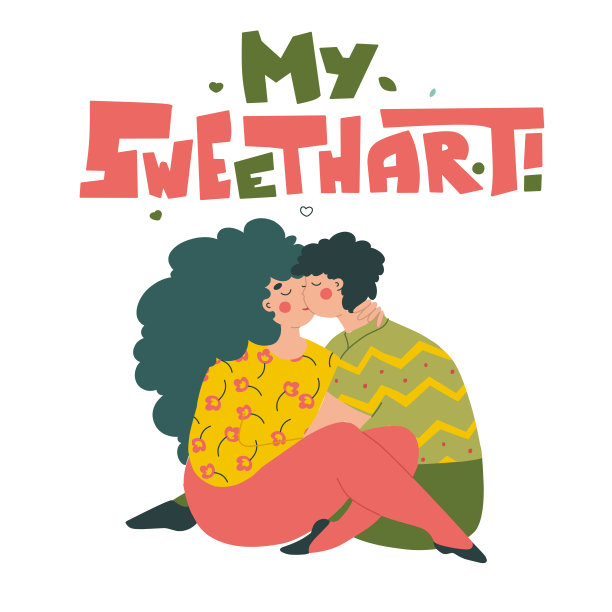 情人节亲吻情侣，浪漫向量。卡通人物矢量插图。图片下载