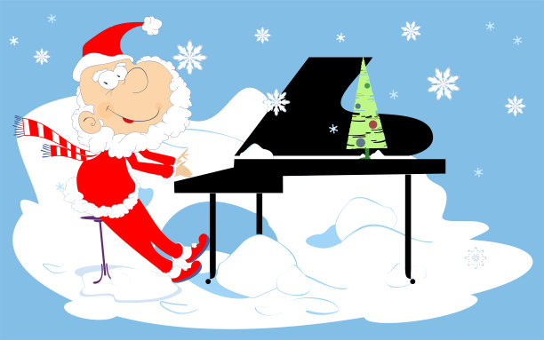 冬天的音乐会。圣诞老人是钢琴家的插图图片下载