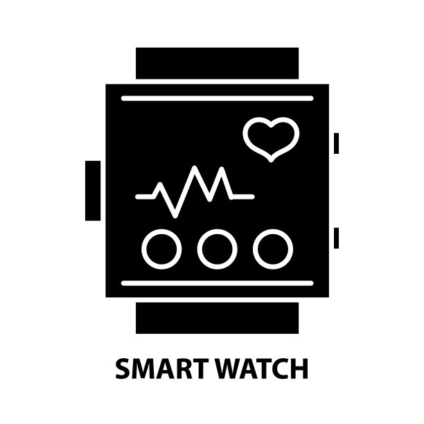 智能手表图标，黑色矢量符号可编辑笔画，概念说明图片下载