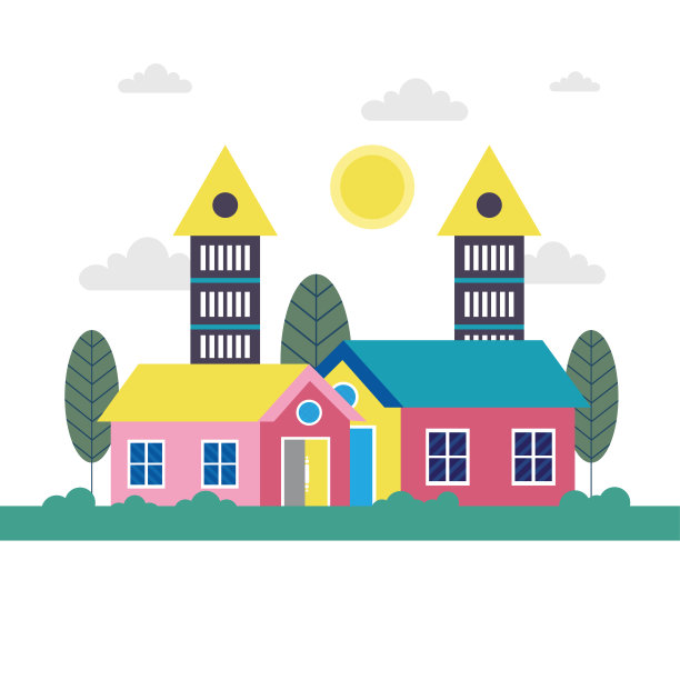 矢量插图卡通住宅联排别墅图片下载
